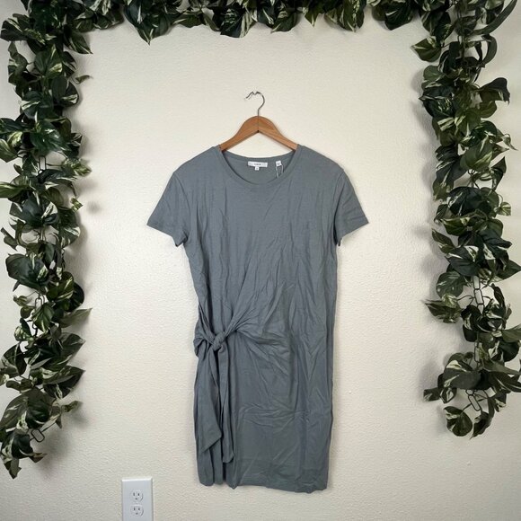 Vince Short Sleeve Side Tie Mini Cotton Dress Sea Stone NWT Women’s Size XS - Picture 1 of 7